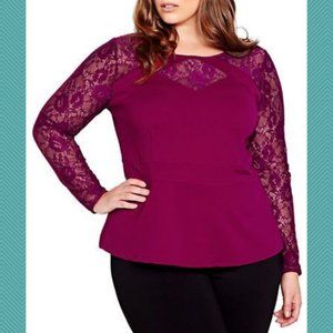 Love & Legend Fuchsia Pink Lace Keyhole Peplum Blouse